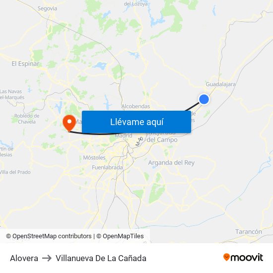 Alovera to Villanueva De La Cañada map