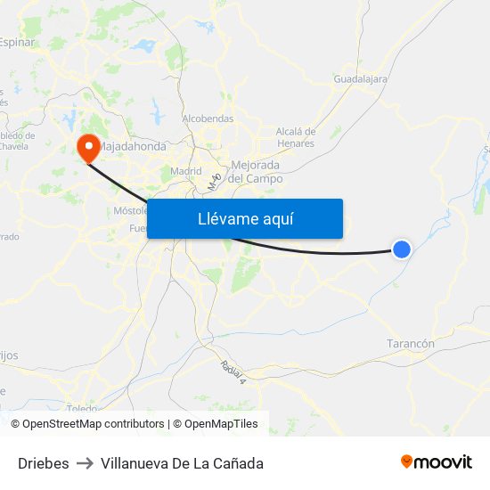 Driebes to Villanueva De La Cañada map