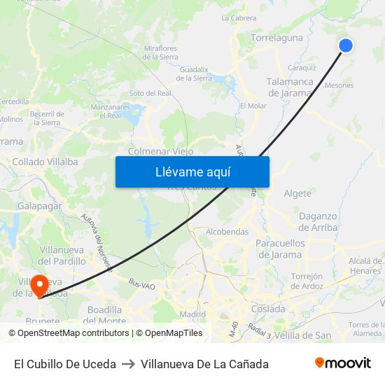 El Cubillo De Uceda to Villanueva De La Cañada map