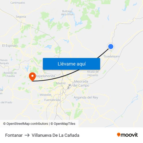 Fontanar to Villanueva De La Cañada map