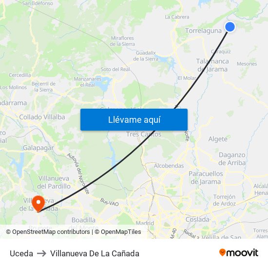Uceda to Villanueva De La Cañada map