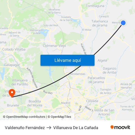 Valdenuño Fernández to Villanueva De La Cañada map