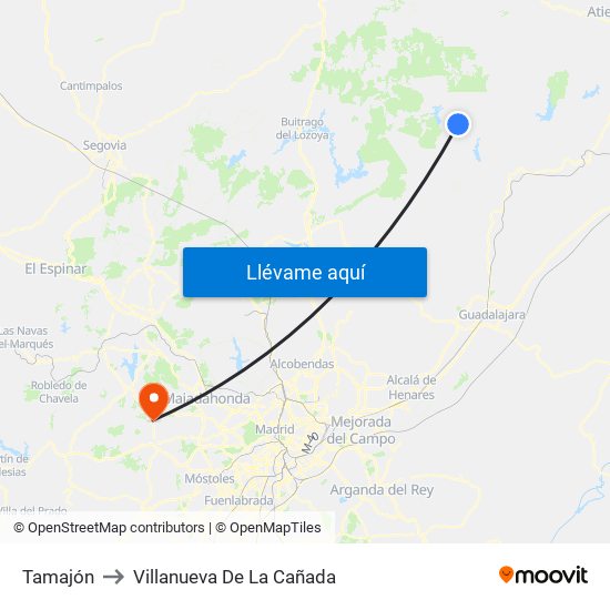 Tamajón to Villanueva De La Cañada map