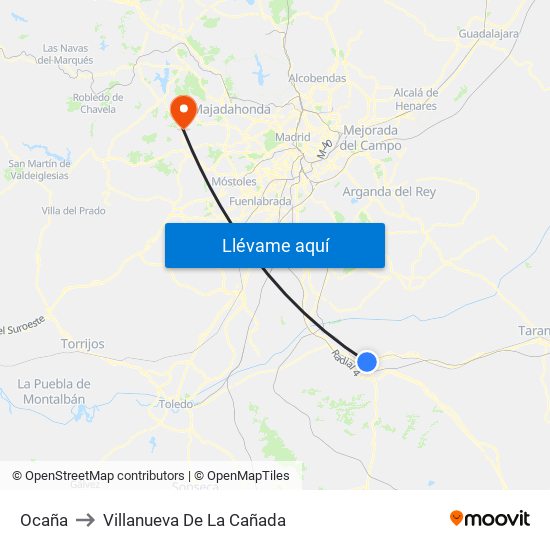 Ocaña to Villanueva De La Cañada map