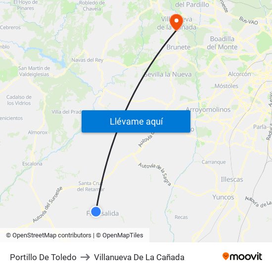 Portillo De Toledo to Villanueva De La Cañada map