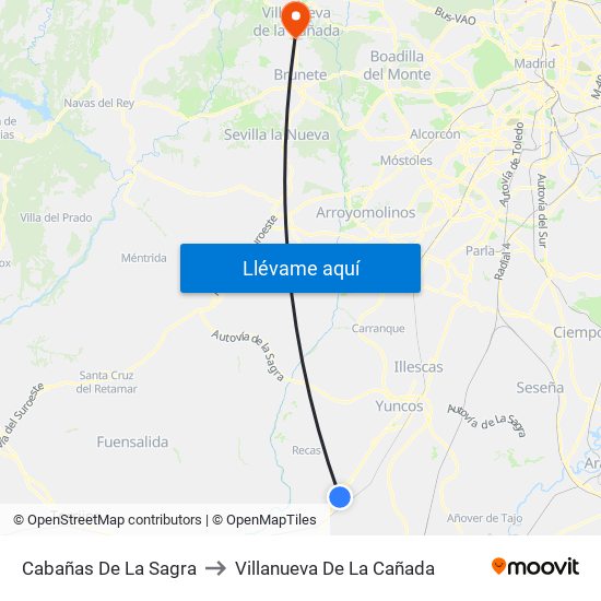 Cabañas De La Sagra to Villanueva De La Cañada map