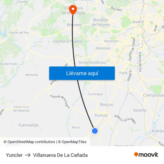 Yuncler to Villanueva De La Cañada map