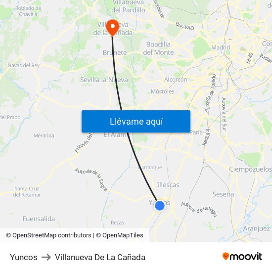 Yuncos to Villanueva De La Cañada map