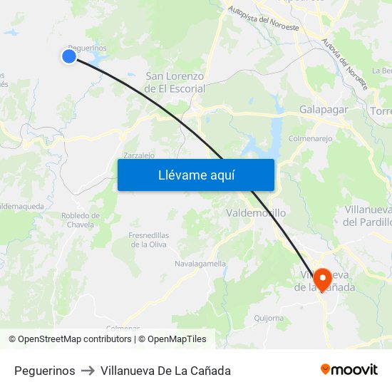 Peguerinos to Villanueva De La Cañada map