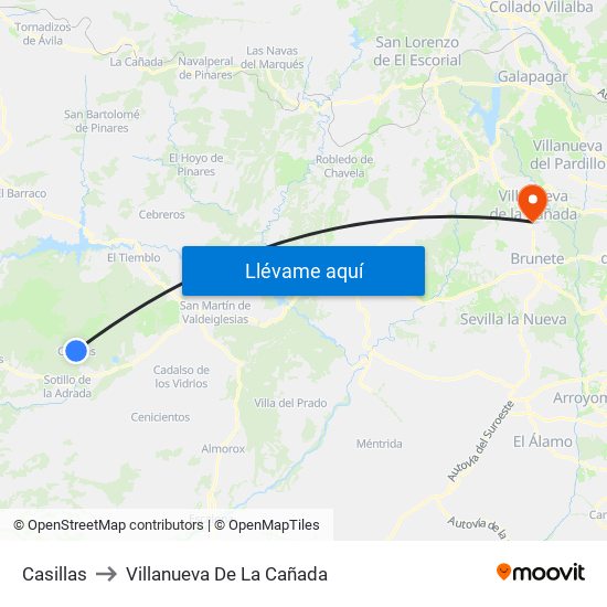 Casillas to Villanueva De La Cañada map
