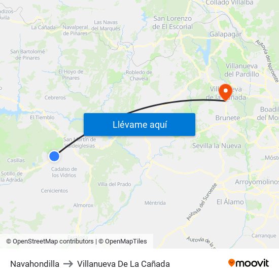 Navahondilla to Villanueva De La Cañada map