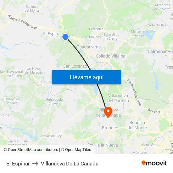 El Espinar to Villanueva De La Cañada map