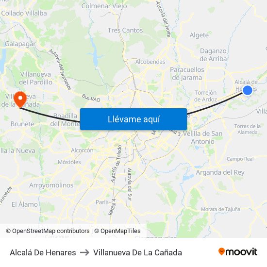Alcalá De Henares to Villanueva De La Cañada map
