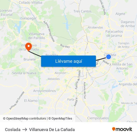 Coslada to Villanueva De La Cañada map