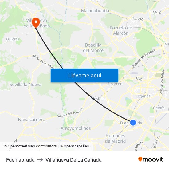 Fuenlabrada to Villanueva De La Cañada map