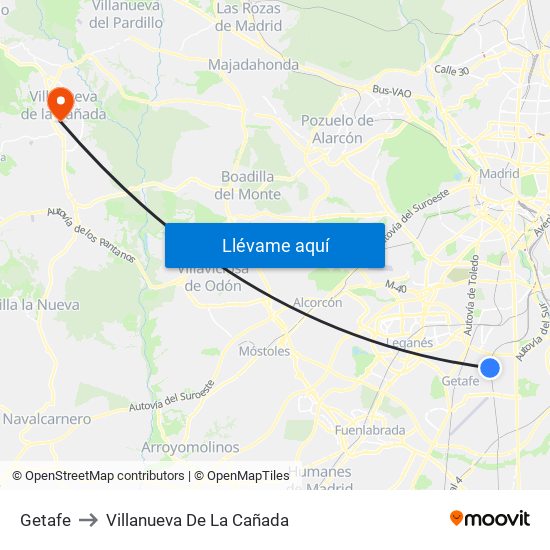 Getafe to Villanueva De La Cañada map