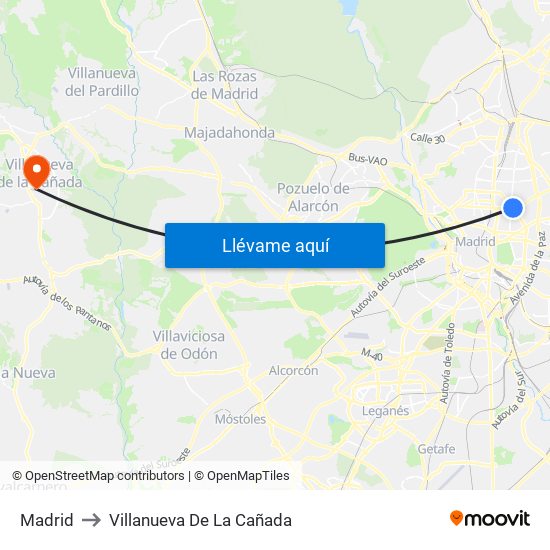Madrid to Villanueva De La Cañada map