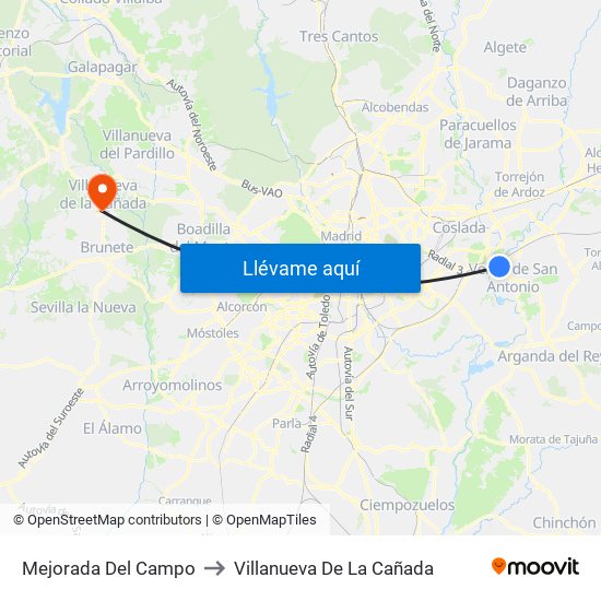 Mejorada Del Campo to Villanueva De La Cañada map