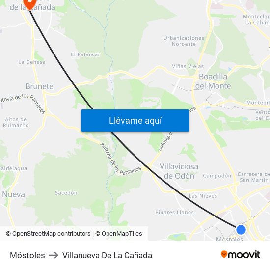 Móstoles to Villanueva De La Cañada map