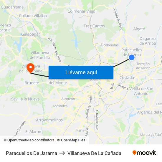 Paracuellos De Jarama to Villanueva De La Cañada map