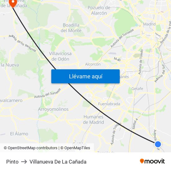 Pinto to Villanueva De La Cañada map
