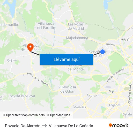 Pozuelo De Alarcón to Villanueva De La Cañada map
