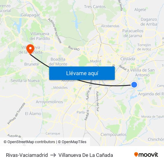 Rivas-Vaciamadrid to Villanueva De La Cañada map