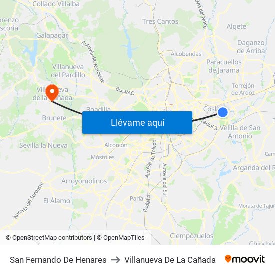 San Fernando De Henares to Villanueva De La Cañada map