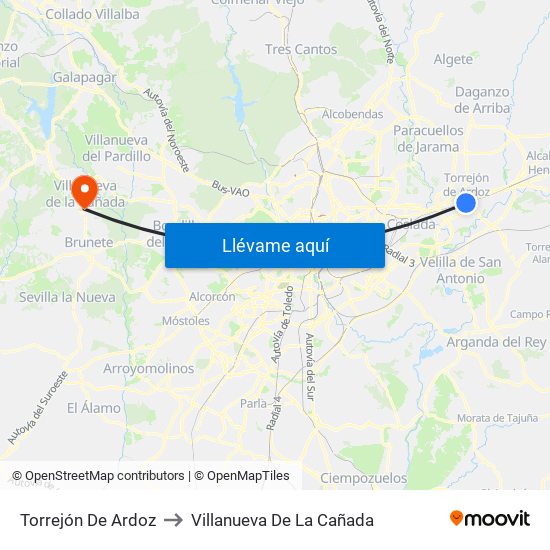 Torrejón De Ardoz to Villanueva De La Cañada map