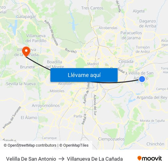 Velilla De San Antonio to Villanueva De La Cañada map