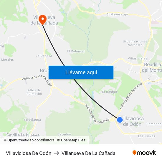 Villaviciosa De Odón to Villanueva De La Cañada map