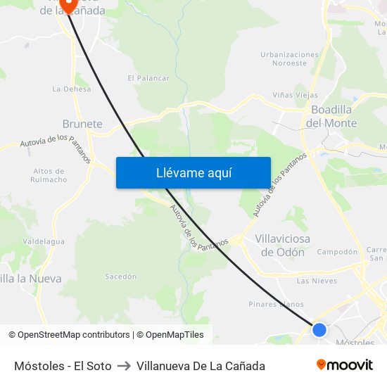 Móstoles - El Soto to Villanueva De La Cañada map