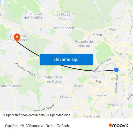 Opañel to Villanueva De La Cañada map