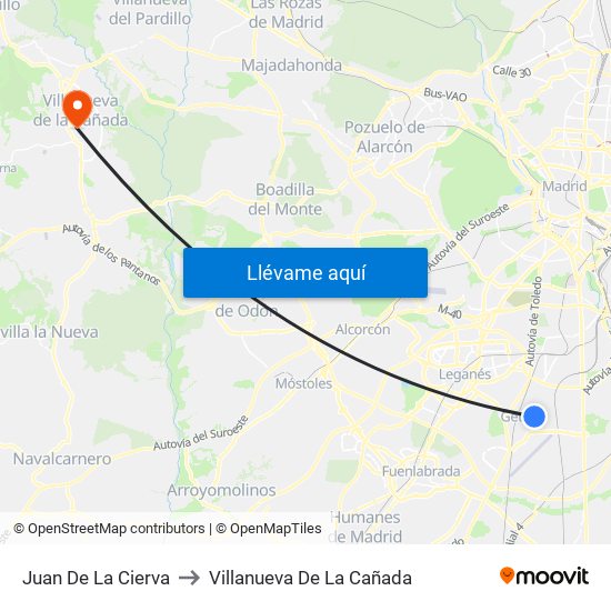 Juan De La Cierva to Villanueva De La Cañada map
