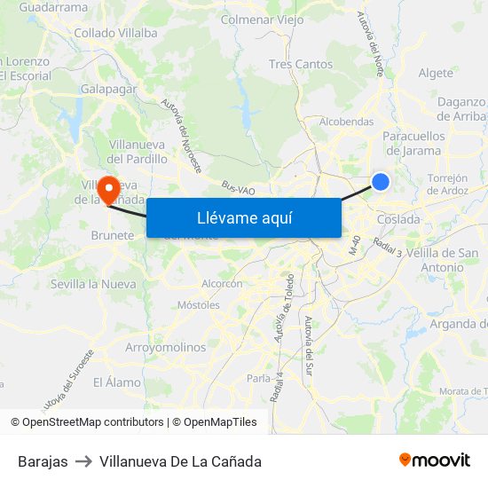 Barajas to Villanueva De La Cañada map