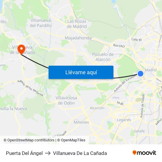 Puerta Del Ángel to Villanueva De La Cañada map