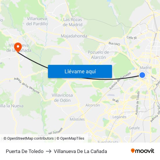 Puerta De Toledo to Villanueva De La Cañada map