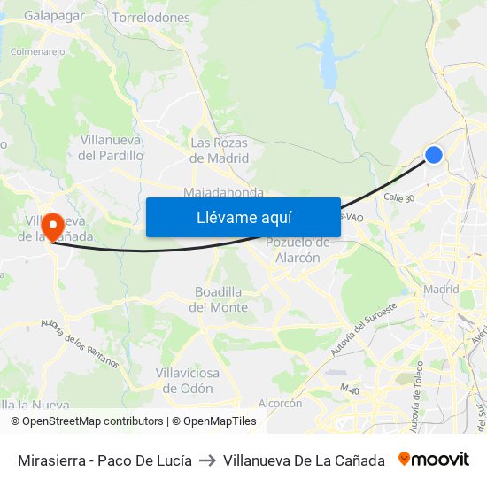 Mirasierra - Paco De Lucía to Villanueva De La Cañada map