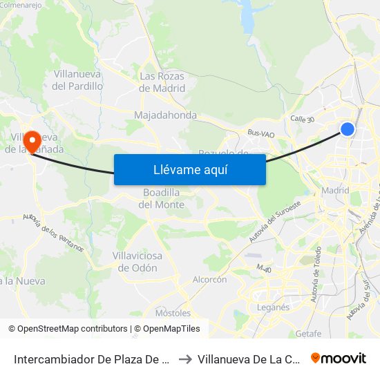 Intercambiador De Plaza De Castilla to Villanueva De La Cañada map