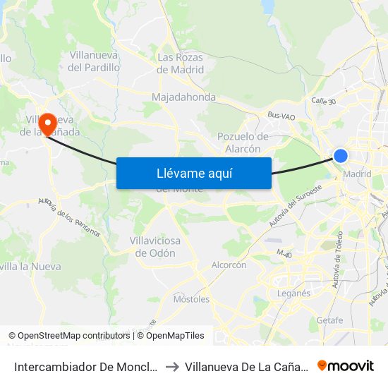 Intercambiador De Moncloa to Villanueva De La Cañada map
