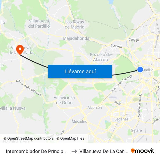 Intercambiador De Príncipe Pío to Villanueva De La Cañada map