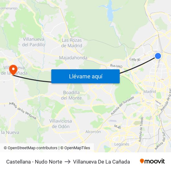 Castellana - Nudo Norte to Villanueva De La Cañada map