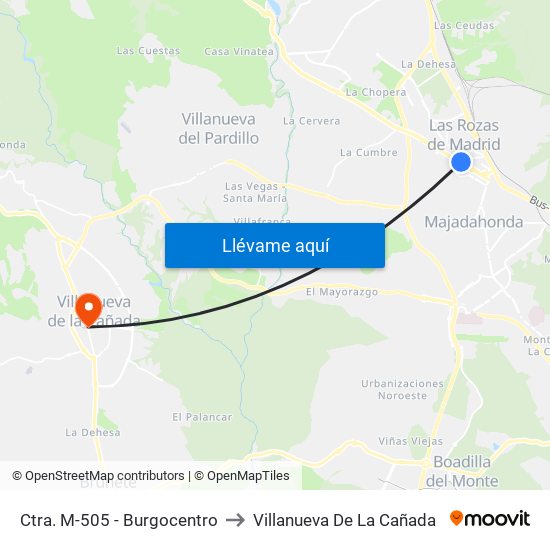 Ctra. M-505 - Burgocentro to Villanueva De La Cañada map