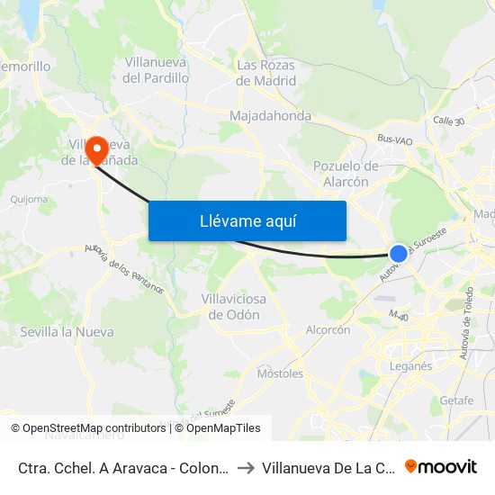 Ctra. Cchel. A Aravaca - Colonia Jardín to Villanueva De La Cañada map