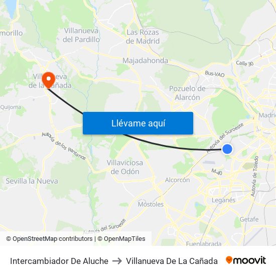 Intercambiador De Aluche to Villanueva De La Cañada map