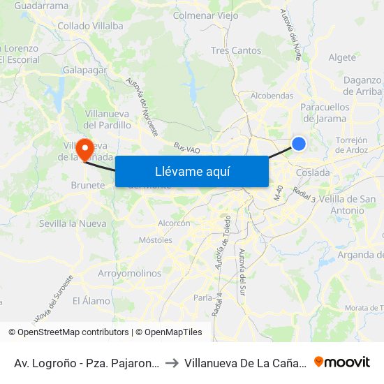 Av. Logroño - Pza. Pajarones to Villanueva De La Cañada map