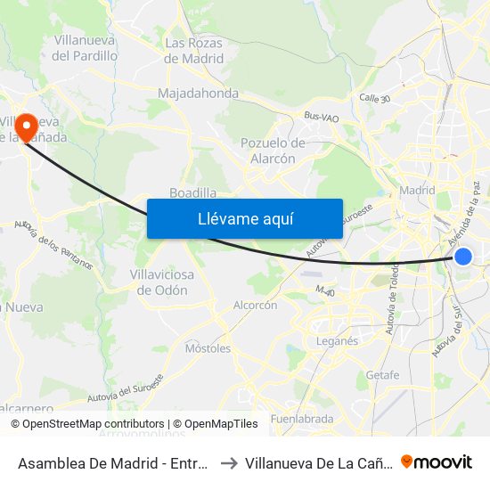 Asamblea De Madrid - Entrevías to Villanueva De La Cañada map