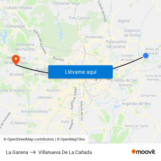 La Garena to Villanueva De La Cañada map