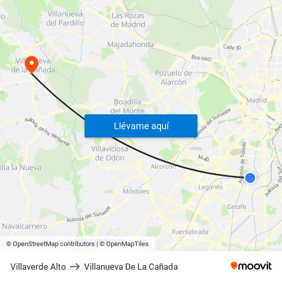 Villaverde Alto to Villanueva De La Cañada map