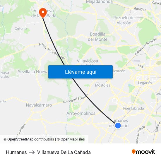 Humanes to Villanueva De La Cañada map